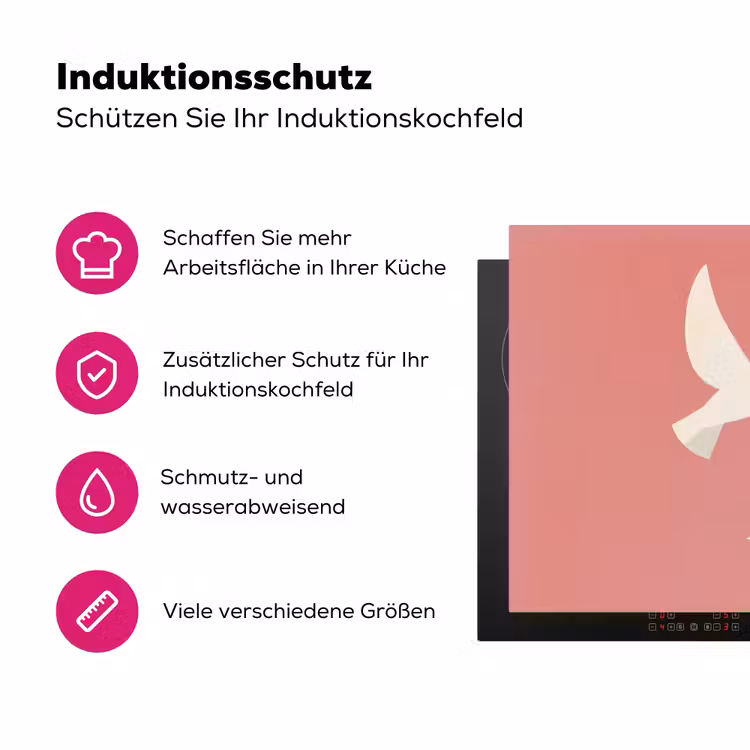 Duiven - Wit - Sierlijk Inductie beschermer vinyl 3mm klein -zzzzzzz-lf-ups