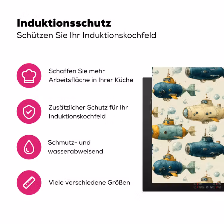 Duikboot - Fantasie - Kleurrijk Inductie beschermer vinyl 3mm klein 276 -zzzzzzz-lf-ups