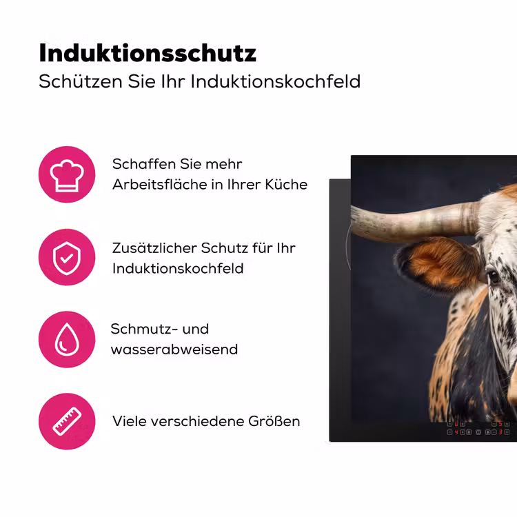 Stier - Kleurrijk - Hoorns Inductie beschermer vinyl 3mm klein -zzzzzzz-lf-ups