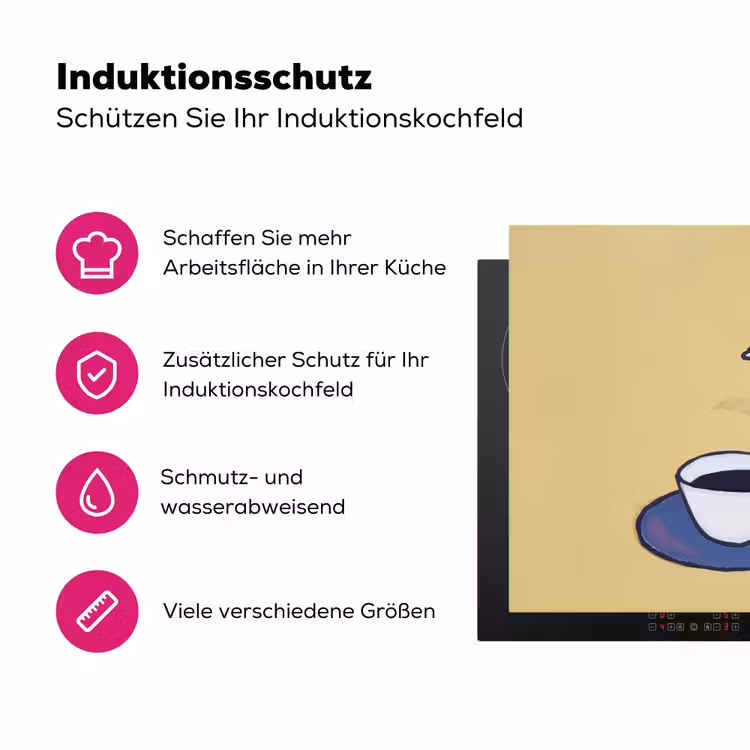Theepot - Kopje - Beige - Illustratie Inductie beschermer vinyl 3mm klein -zzzzzzz-lf-ups