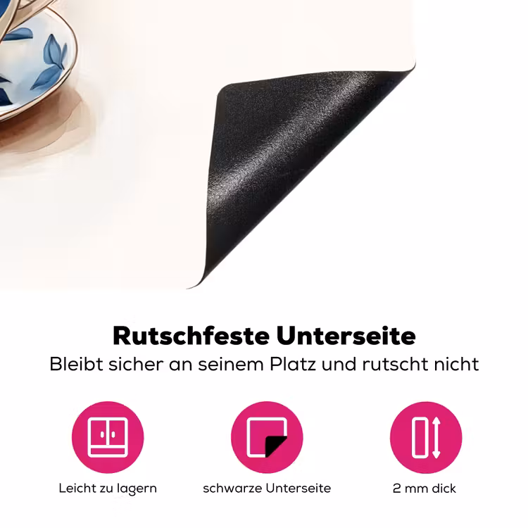 Theekop - Bladeren - Blauw Inductie beschermer vinyl 3mm klein -zzzzzzz-lf-onderkant