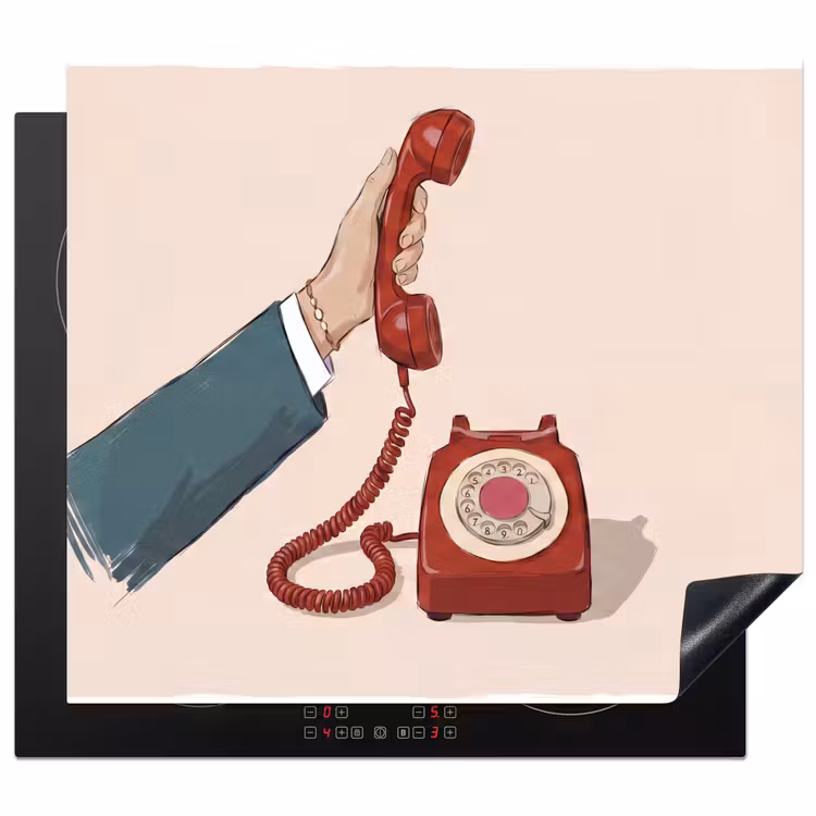Telefoon - Hand - Vintage - Communicatie - Rood Inductie beschermer vinyl 3mm middel -3d
