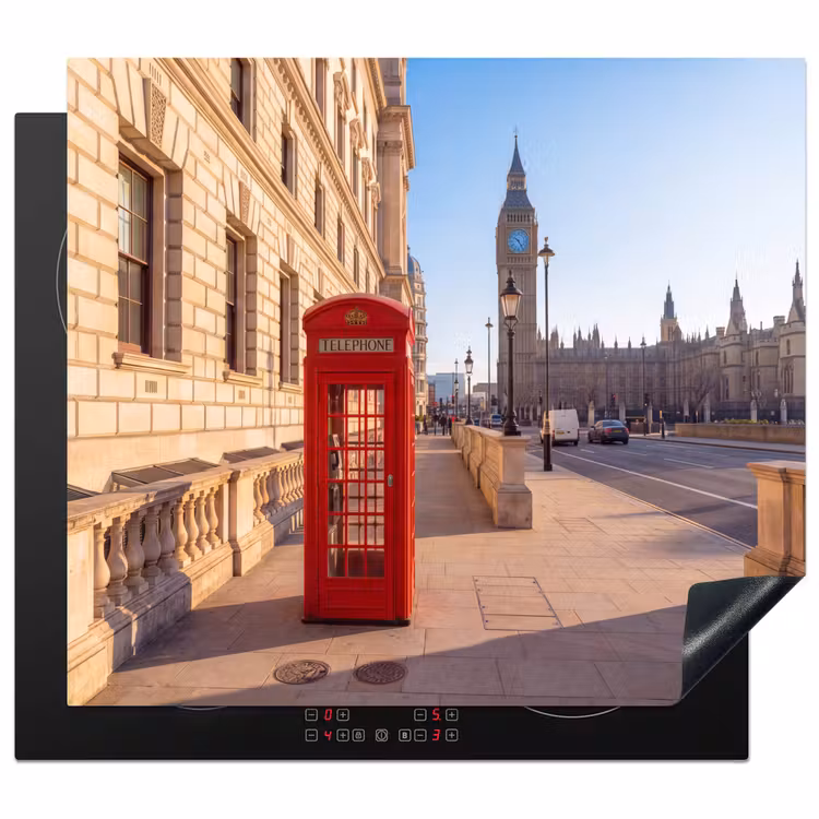 Telefooncel - Rood - Londen - Stad - Architectuur Inductie beschermer vinyl 3mm middel -3d