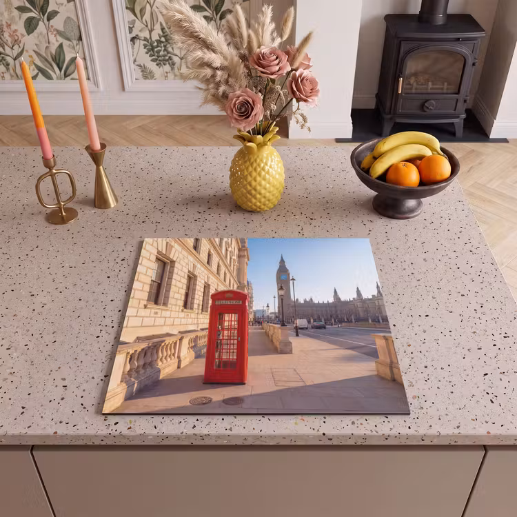 Telefooncel - Rood - Londen - Stad - Architectuur Inductie beschermer vinyl 3mm middel -sfeer3