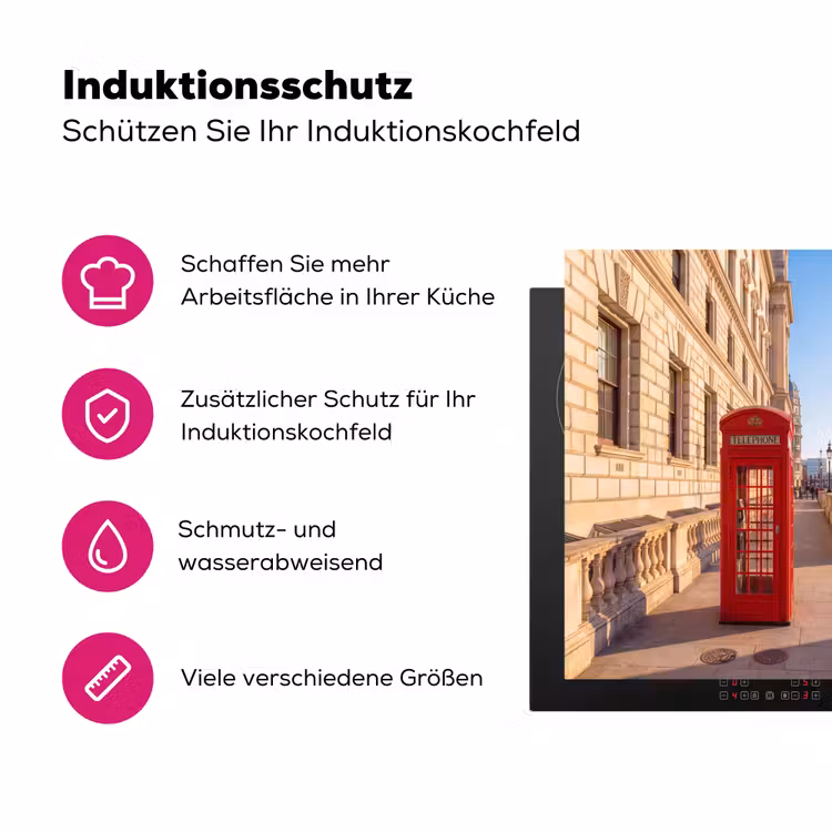 Telefooncel - Rood - Londen - Stad - Architectuur Inductie beschermer vinyl 3mm middel -zzzzzzz-lf-ups