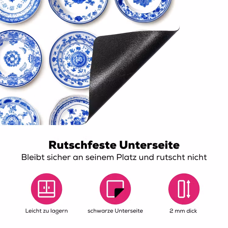 Borden - Bloemen - Patroon - Blauw Inductie beschermer vinyl 3mm klein 276 -zzzzzzz-lf-onderkant