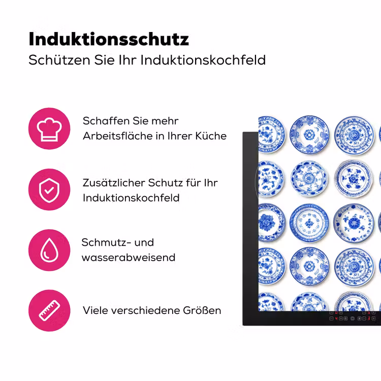 Borden - Bloemen - Patroon - Blauw Inductie beschermer vinyl 3mm klein 276 -zzzzzzz-lf-ups