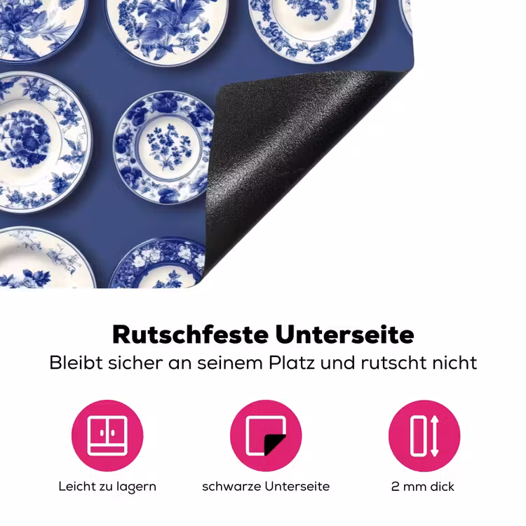Borden - Floraal - Blauw Inductie beschermer vinyl 3mm klein 276 -zzzzzzz-lf-onderkant
