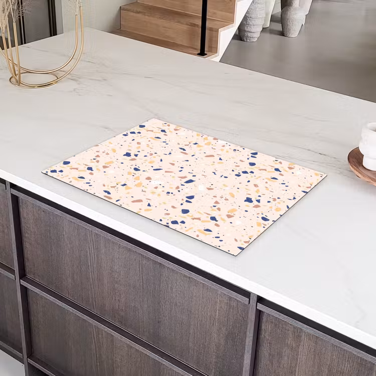 Terrazzo -  Patroon - Kleurrijk - Indigo Inductie beschermer vinyl 3mm klein 276 -sfeer8