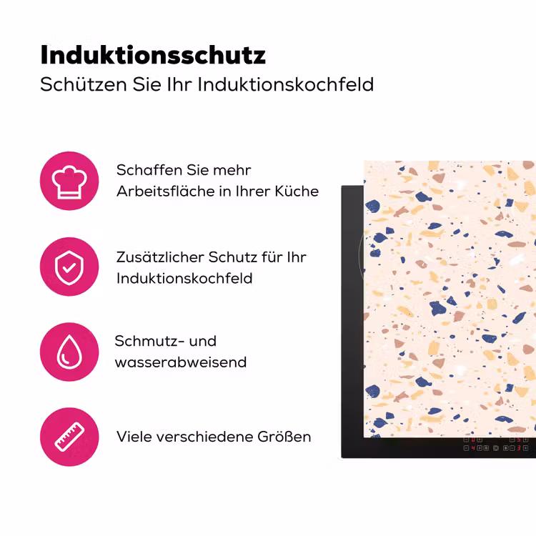 Terrazzo -  Patroon - Kleurrijk - Indigo Inductie beschermer vinyl 3mm klein 276 -zzzzzzz-lf-ups