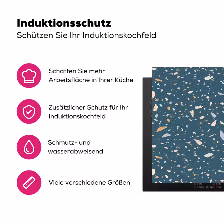 Terrazzo - Patroon - Kleurrijk - Diep blauw Inductie beschermer vinyl 3mm klein 276 -zzzzzzz-lf-ups