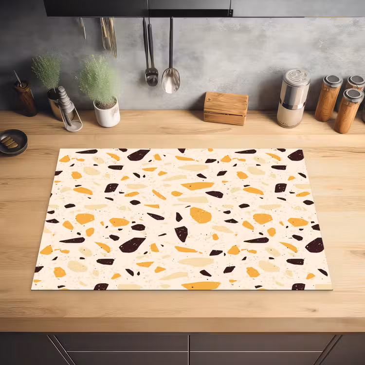 Terrazzo - Patroon - Geel - Inductie beschermer vinyl 3mm klein 276 -sfeer5