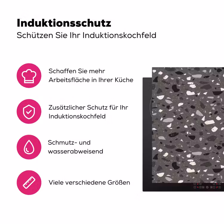 Terrazzo - Patroon - Grijs Inductie beschermer vinyl 3mm klein 276 -zzzzzzz-lf-ups