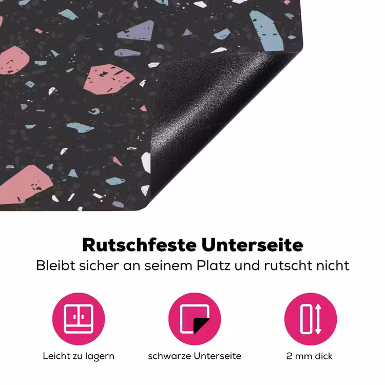 Terrazzo - Patroon - Zwart - Zacht Inductie beschermer vinyl 3mm klein 276 -zzzzzzz-lf-onderkant