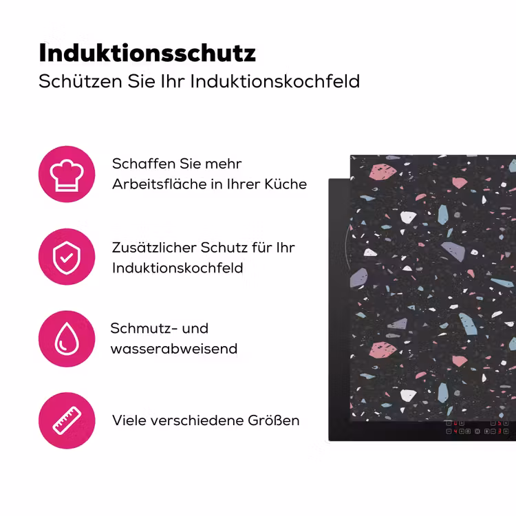 Terrazzo - Patroon - Zwart - Zacht Inductie beschermer vinyl 3mm klein 276 -zzzzzzz-lf-ups
