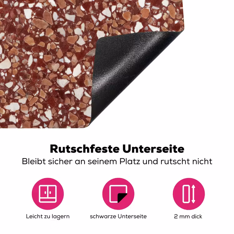 Terrazzo - Patroon - Steentextuur - Roodbruin Inductie beschermer vinyl 3mm middel 274 -zzzzzzz-lf-onderkant