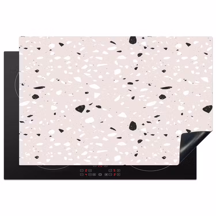 Terrazzo -  Patroon - Zacht - Zwart - Wit Inductie beschermer vinyl 3mm klein 276 -3d