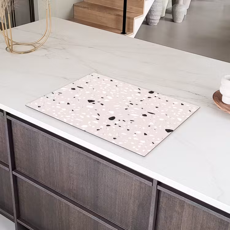 Terrazzo -  Patroon - Zacht - Zwart - Wit Inductie beschermer vinyl 3mm klein 276 -sfeer8