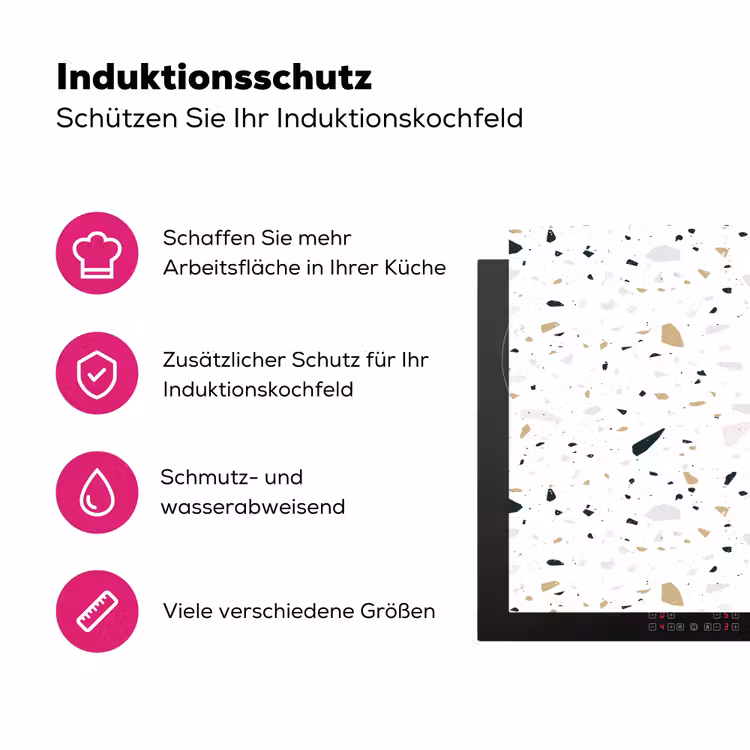 Terrazzo - Patroon - Wit - Neutraal Inductie beschermer vinyl 3mm klein 276 -zzzzzzz-lf-ups