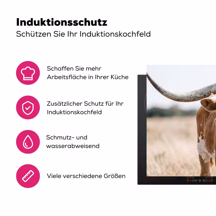 Texas Longhorn - Kalf - Weide - Dieren Inductie beschermer vinyl 3mm klein -zzzzzzz-lf-ups