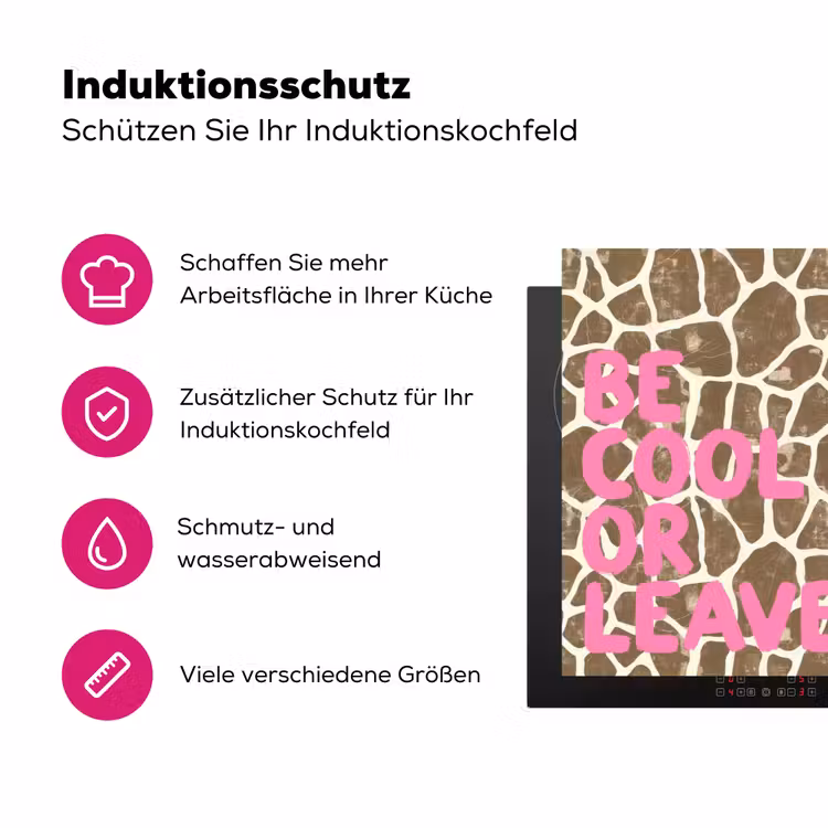 Tekst - Be cool or leave - Roze - Giraffenprint Inductie beschermer vinyl 3mm klein -zzzzzzz-lf-ups