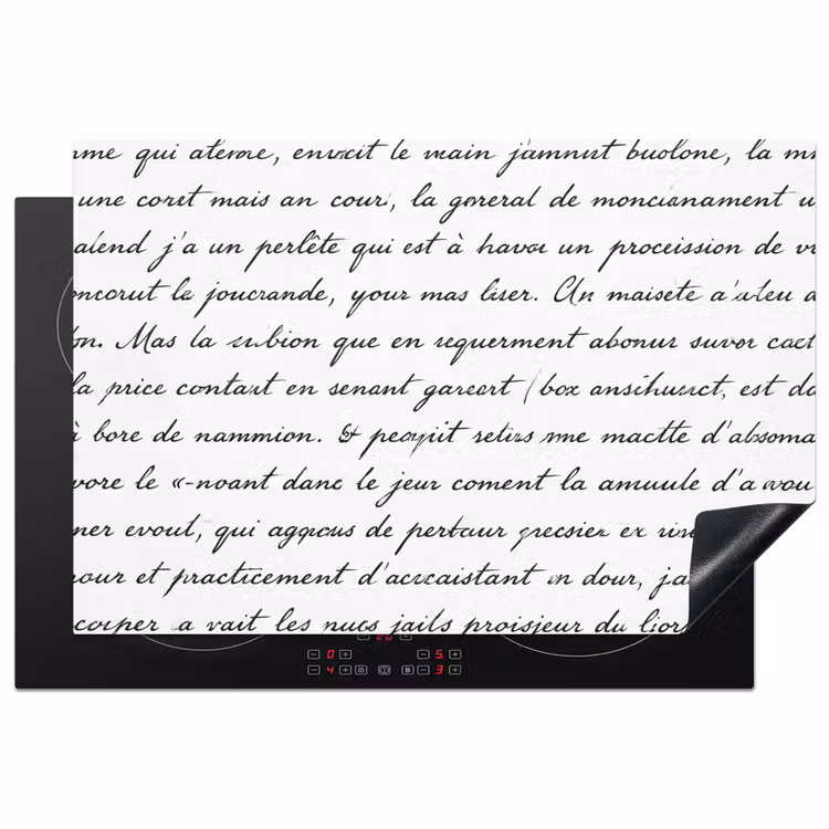 Tekst - Handschrift - Klassiek - ZwartWit Inductie beschermer vinyl 3mm klein -3d