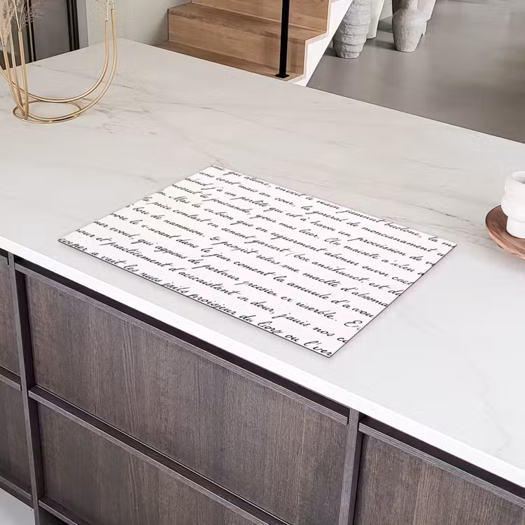 Tekst - Handschrift - Klassiek - ZwartWit Inductie beschermer vinyl 3mm klein -sfeer8