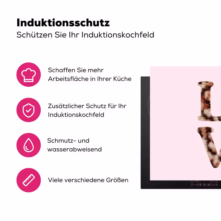 Tekst - Love - Pantervacht - Lichtroze Inductie beschermer vinyl 3mm klein -zzzzzzz-lf-ups