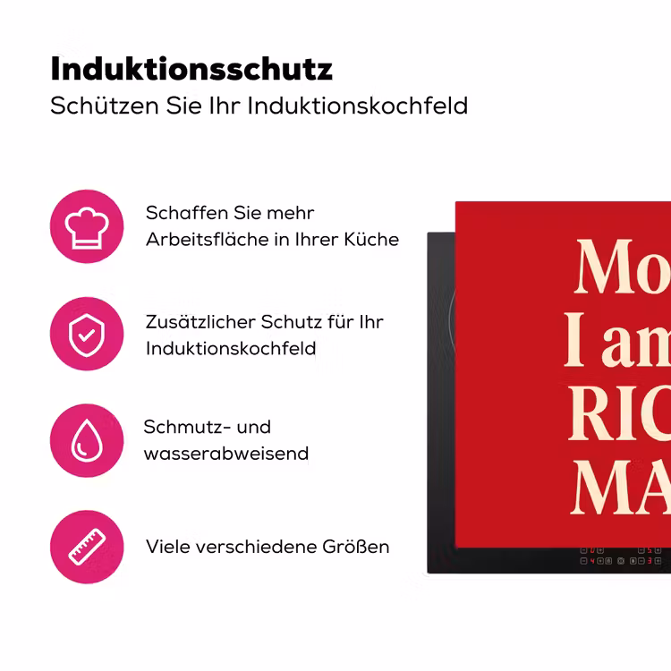 Tekst - Rijkdom - Motivatie - Rood - Modern Inductie beschermer vinyl 3mm middel -zzzzzzz-lf-ups