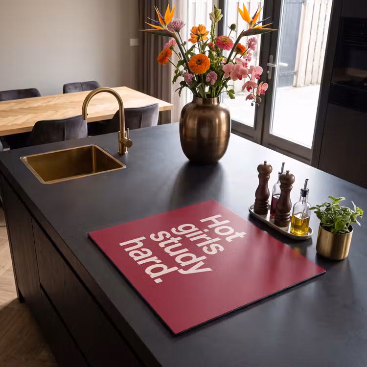 Tekst - Studie - Motivatie - Modern - Rood Inductie beschermer vinyl 3mm middel -sfeer5