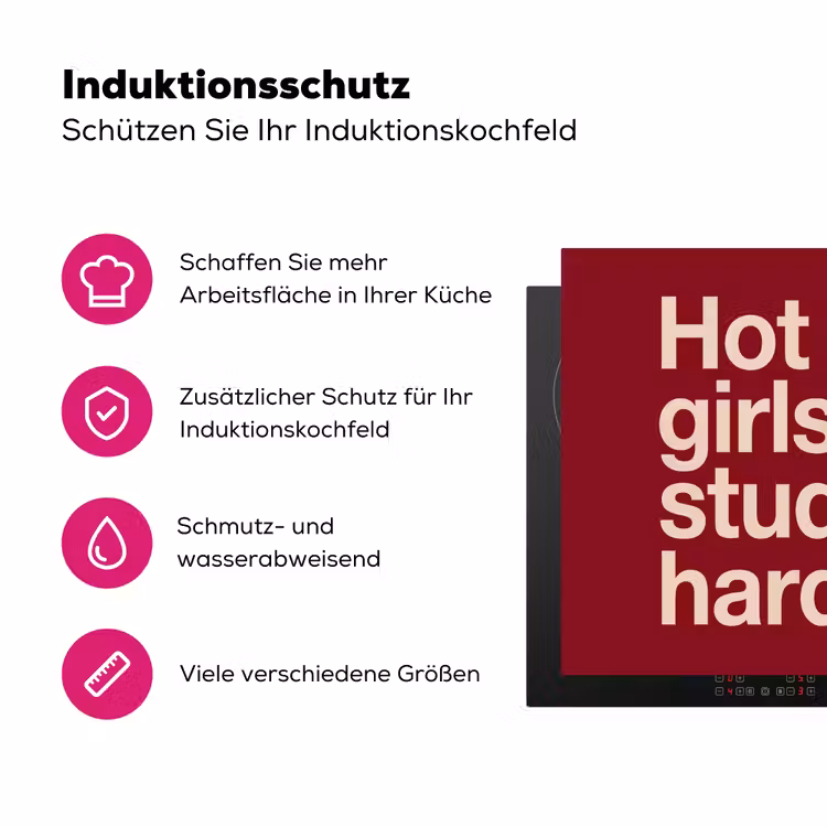 Tekst - Studie - Motivatie - Modern - Rood Inductie beschermer vinyl 3mm middel -zzzzzzz-lf-ups