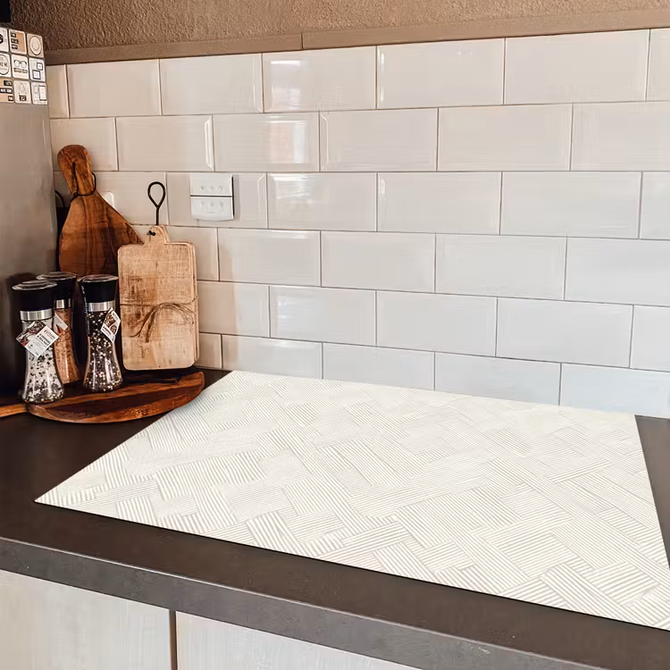 Textuur - Abstract - Beige Inductie beschermer vinyl 3mm klein 276 -sfeer3