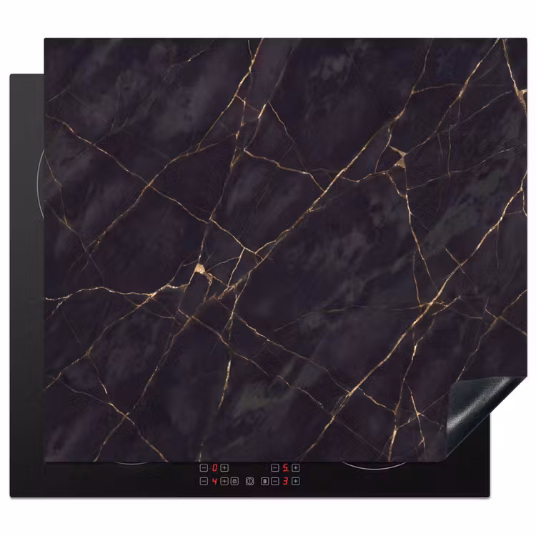 Textuur - Gouden lijnen - Abstract - Modern - Zwart Inductie beschermer vinyl 3mm middel -3d