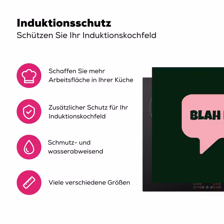 Tekstwolk - BLAH BLAH BLAH - Roze Inductie beschermer vinyl 3mm klein -zzzzzzz-lf-ups