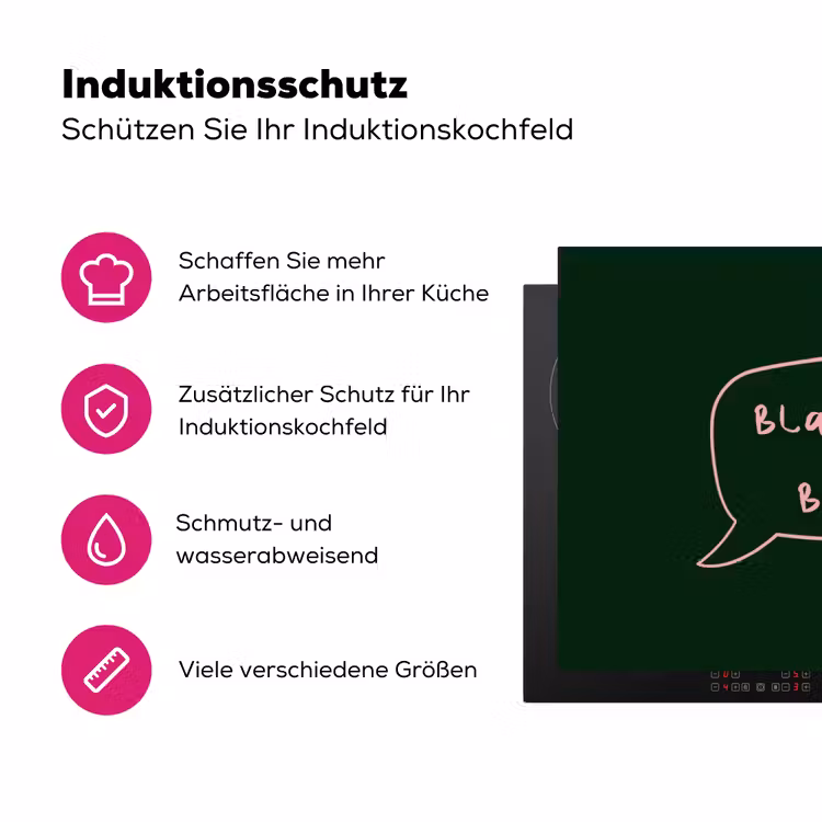 Tekstwolkje - Donkergroen - BLAH BLAH BLAH Inductie beschermer vinyl 3mm klein -zzzzzzz-lf-ups