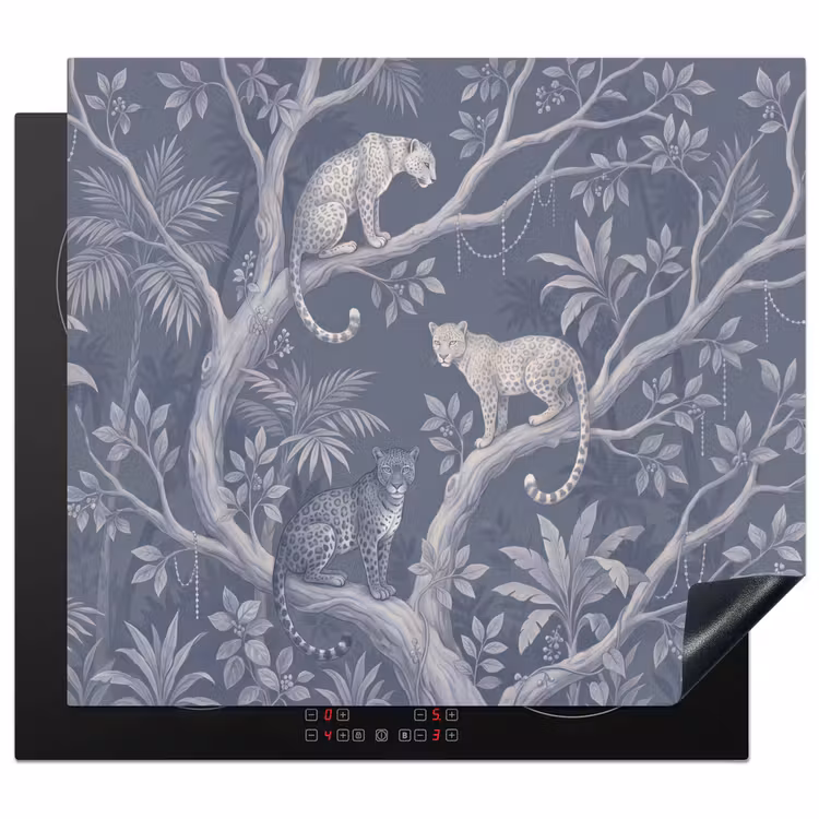 Dieren - Jungle - Illustratie - Bomen - Blauw Inductie beschermer vinyl 3mm middel -3d
