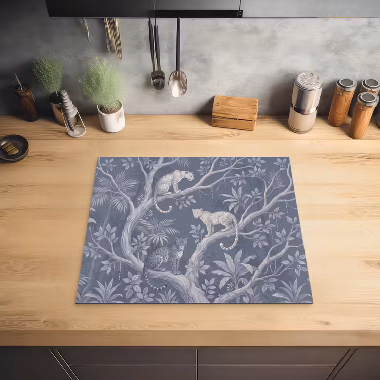 Dieren - Jungle - Illustratie - Bomen - Blauw Inductie beschermer vinyl 3mm middel -sfeer5