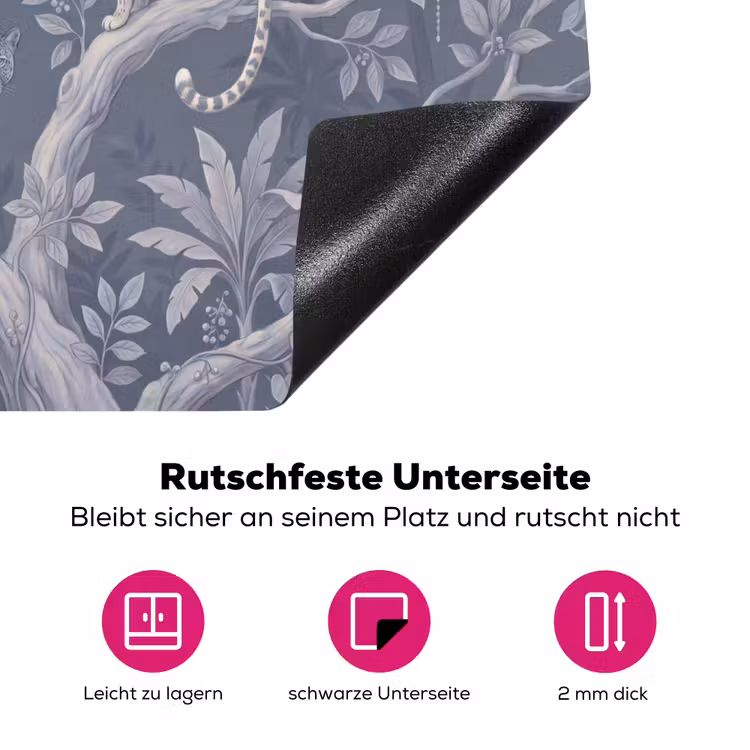 Dieren - Jungle - Illustratie - Bomen - Blauw Inductie beschermer vinyl 3mm middel -zzzzzzz-lf-onderkant