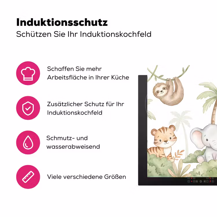 Dieren - Jungle - Pastel Inductie beschermer vinyl 3mm klein -zzzzzzz-lf-ups