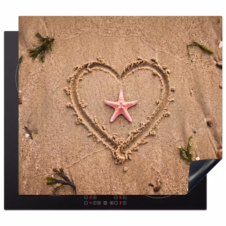 Dieren - Hart - Strand - Zand - Roze Inductie beschermer vinyl 3mm middel -3d