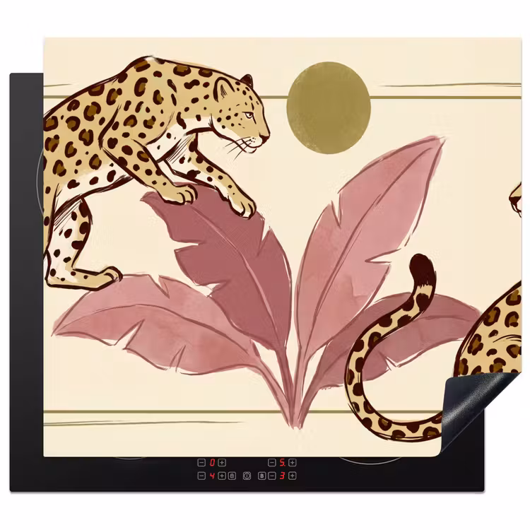 Dieren - Kat - Jungle - Illustratie - Beige Inductie beschermer vinyl 3mm middel -3d