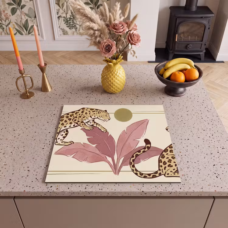 Dieren - Kat - Jungle - Illustratie - Beige Inductie beschermer vinyl 3mm middel -sfeer3