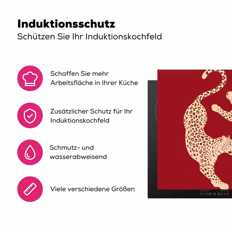 Dieren - Luipaard - Abstract - Rood - Modern Inductie beschermer vinyl 3mm middel -zzzzzzz-lf-ups
