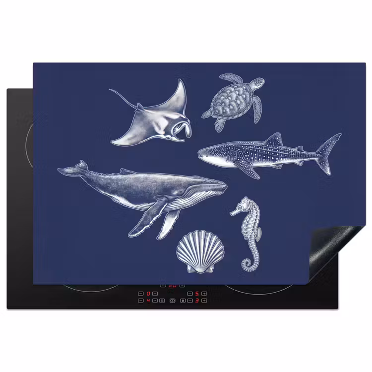 Dieren - Zeeleven - Oceaan - Graveren - Blauw Inductie beschermer vinyl 3mm klein -3d