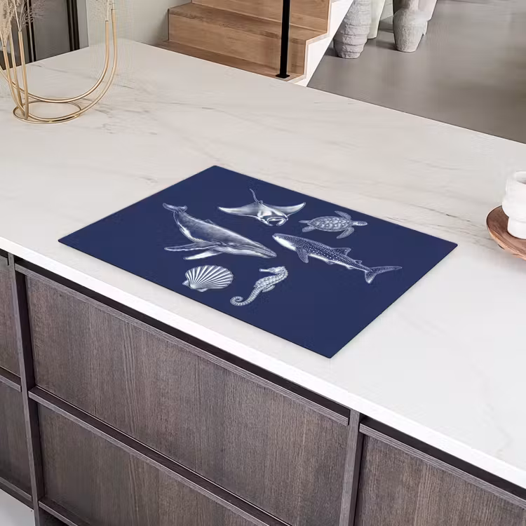 Dieren - Zeeleven - Oceaan - Graveren - Blauw Inductie beschermer vinyl 3mm klein -sfeer8