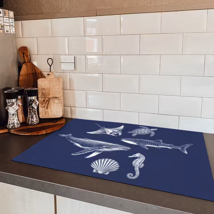 Dieren - Zeeleven - Oceaan - Graveren - Blauw Inductie beschermer vinyl 3mm klein -sfeer3