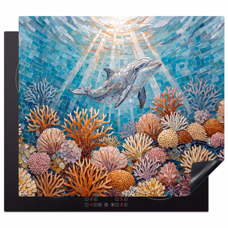 Dieren - Mozaïek - Oceaan - Koraal - Blauw Inductie beschermer vinyl 3mm middel -3d
