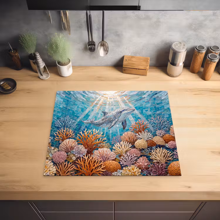 Dieren - Mozaïek - Oceaan - Koraal - Blauw Inductie beschermer vinyl 3mm middel -sfeer5