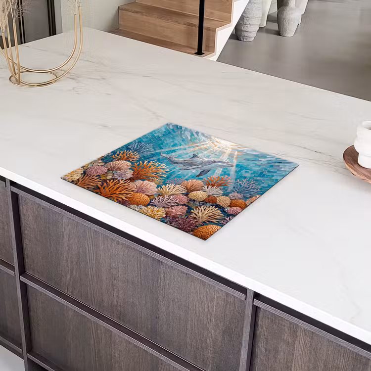 Dieren - Mozaïek - Oceaan - Koraal - Blauw Inductie beschermer vinyl 3mm middel -sfeer8