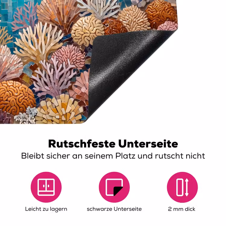 Dieren - Mozaïek - Oceaan - Koraal - Blauw Inductie beschermer vinyl 3mm middel -zzzzzzz-lf-onderkant